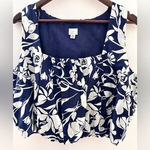 A New Day Blue Floral Crop Top Square Neck XL NWOT